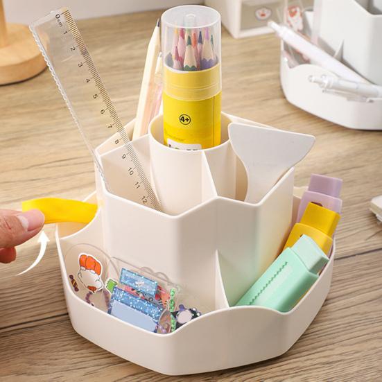 360-Degree Rotating Pen Holder Spinning Desk Organizer with 9 Tiered Compartments Multi-functional Makeup Brushes Holder for Office School Home