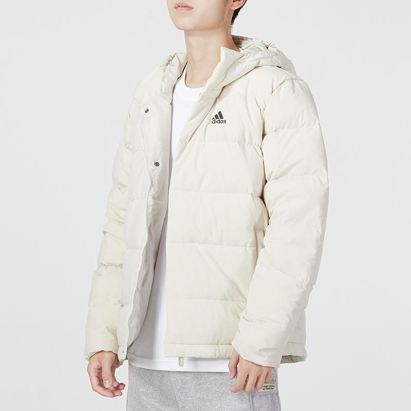 Adidas Сплошной цвет с логотипом и принтом, пуховик с капюшоном, мужская верхняя одежда, белый HG4886