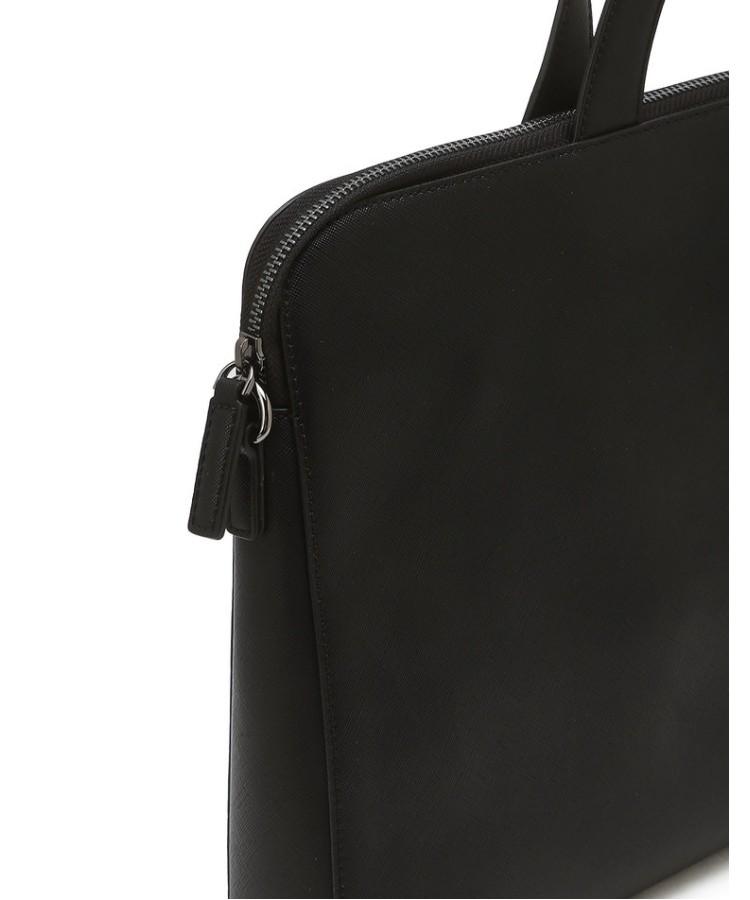 Hazzys Men Acc Black Logo Contrast Leather Briefcase Hjba6E412Bk