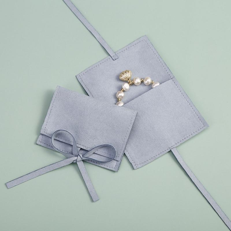 Jewelery Gift Bag Microfiber Jewellry Pouch with Ribbon Envelope Gift Packaging Organizer Bag for Earrings Necklace