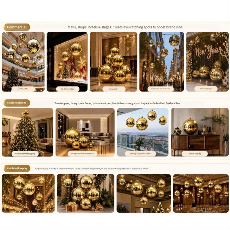 Large Gloss Golden Christmas Ball Ornament Shatterproof Plastic Decorative Baubles For Christmas Tree Wreath Home Decoration