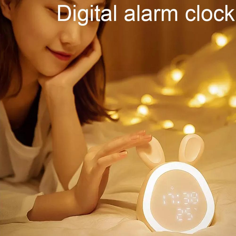Детский милый кролик-будильник, детские часы-кролик с ночником, музыкальным голосовым управлением, часы для тренировки сна для мальчиков и девочек