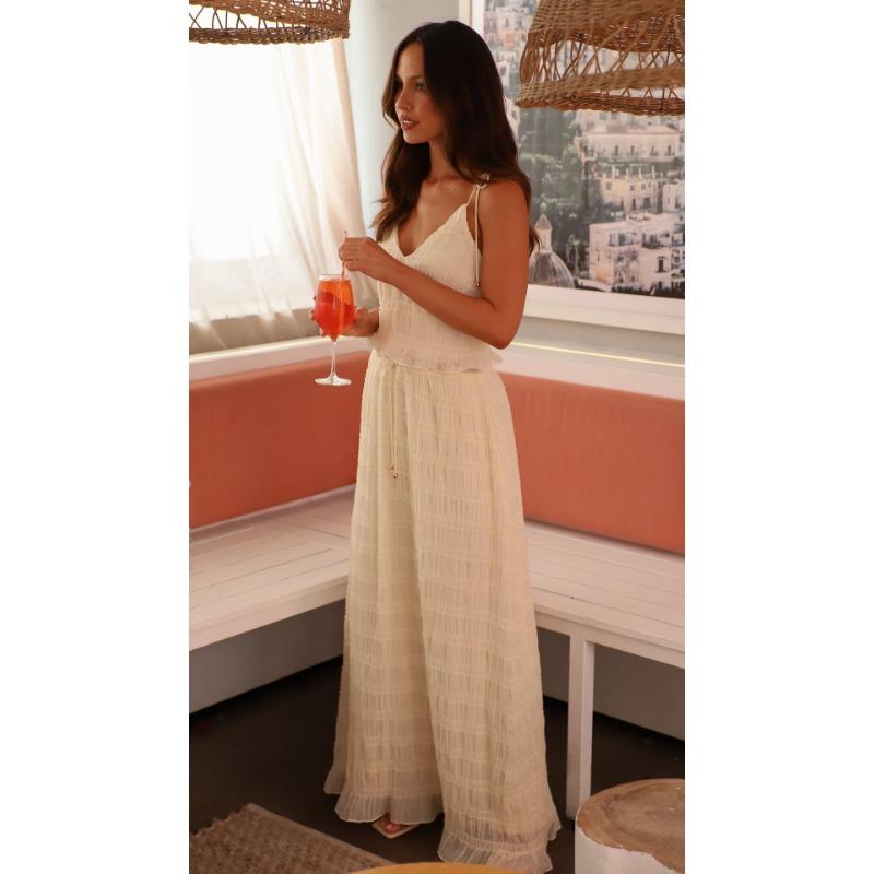 Women's Summer New Solid Colour Elegant Chiffon Halter Long Cake Skirt Hundred Folds Lace Long Skirt Suit