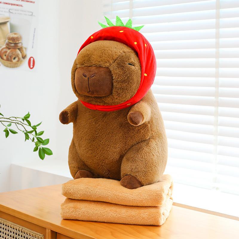 Tortoise Plush Capybara Stuffed Animal Travelfriendly With 2in1 Pillow Blanket