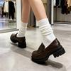 Small Leather Shoes Women's New Spring and Autumn Thick Heel Platform British Style Retro Soft Leather Single Shoes Women