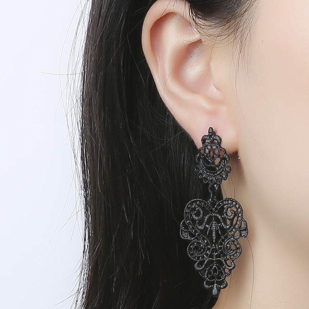 Pierced Drop Long Fashion Hollow Black Zinc Zinc Alloy Dangle Earrings Leaves Earrings