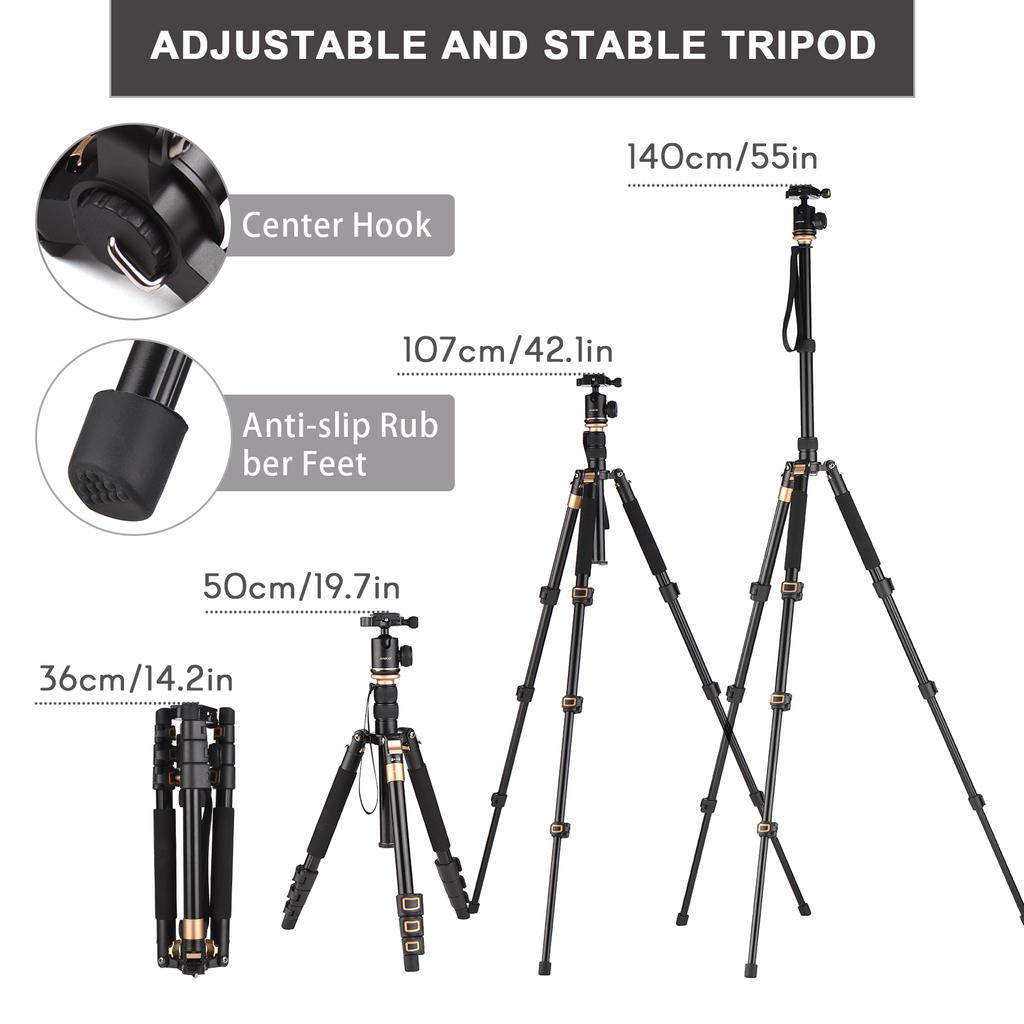 Andoer 140 см/55 дюймов дорожный штатив для камеры штатив из алюминиевого сплава со съемным моноподом