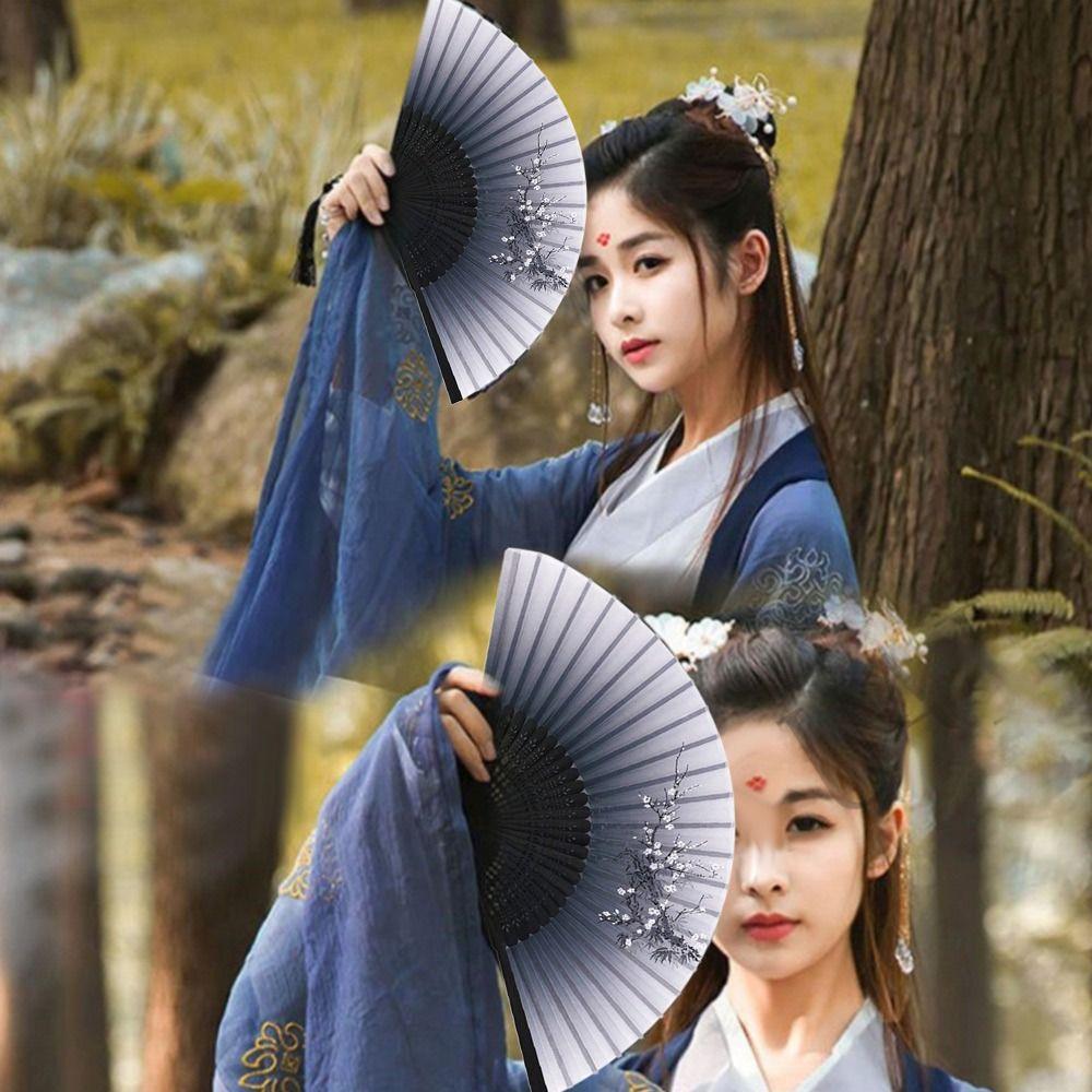 Красочный складной веер в винтажном стиле с бамбуковым черенком, классический танцевальный веер, украшение для дома