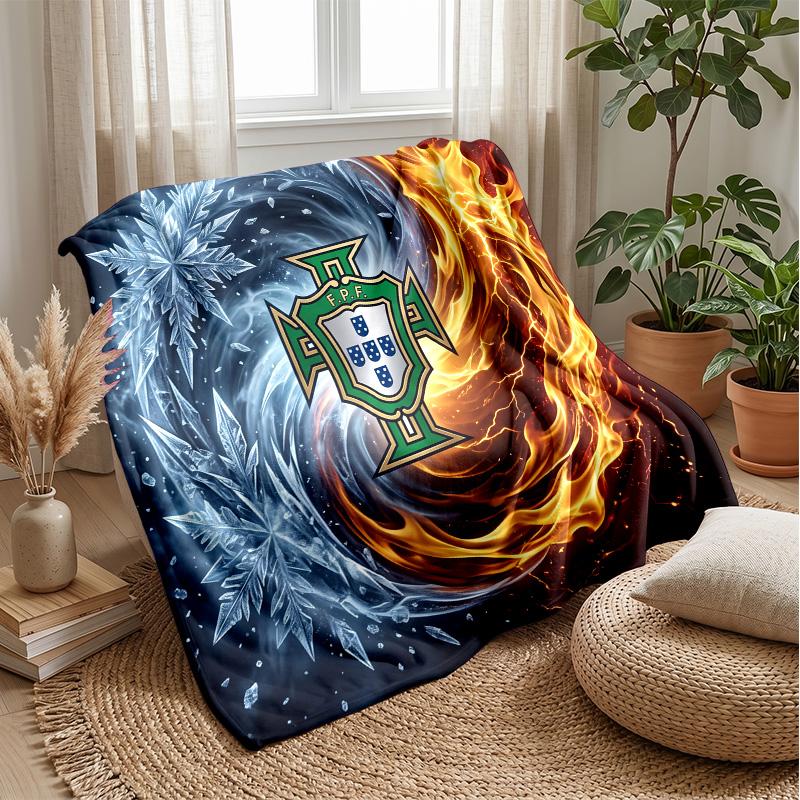 Portugal Football Printed Flannel Blanket Skin Friendly Warm Decorative Throw for Indoor Couch Bed Daily Use