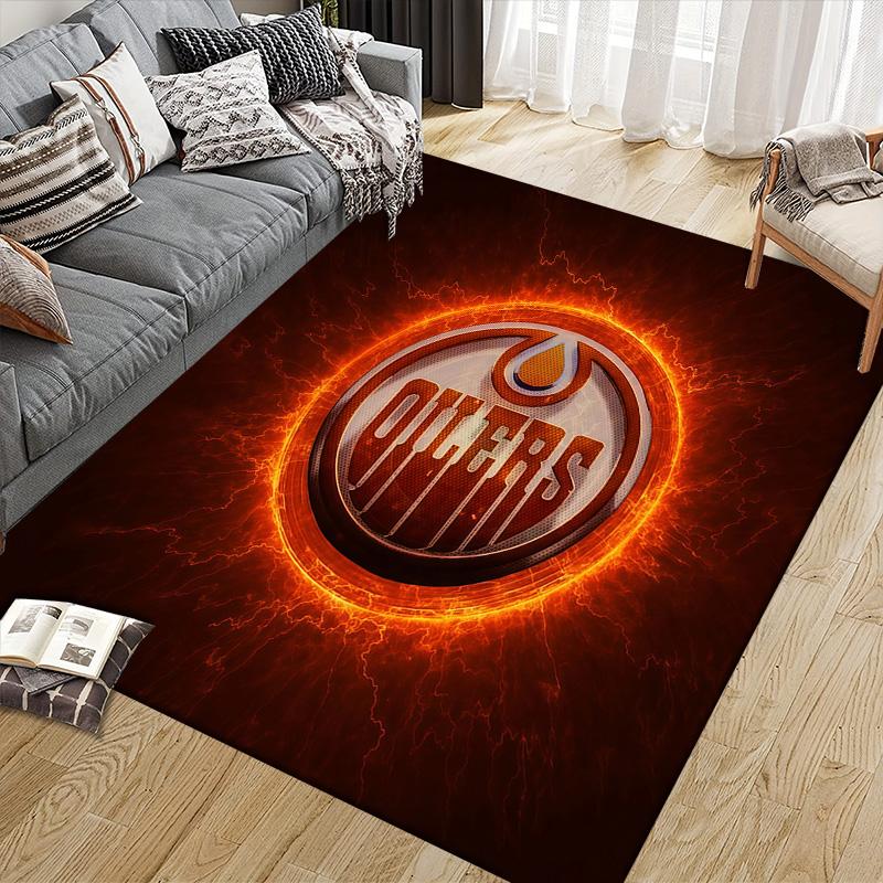 Edmonton Oilers Flannel Pattern Square Carpet,Area Rug,Carpet Rug for Living Room Bedroom Sofa Playroom Decor,Non-slip Floor Mat