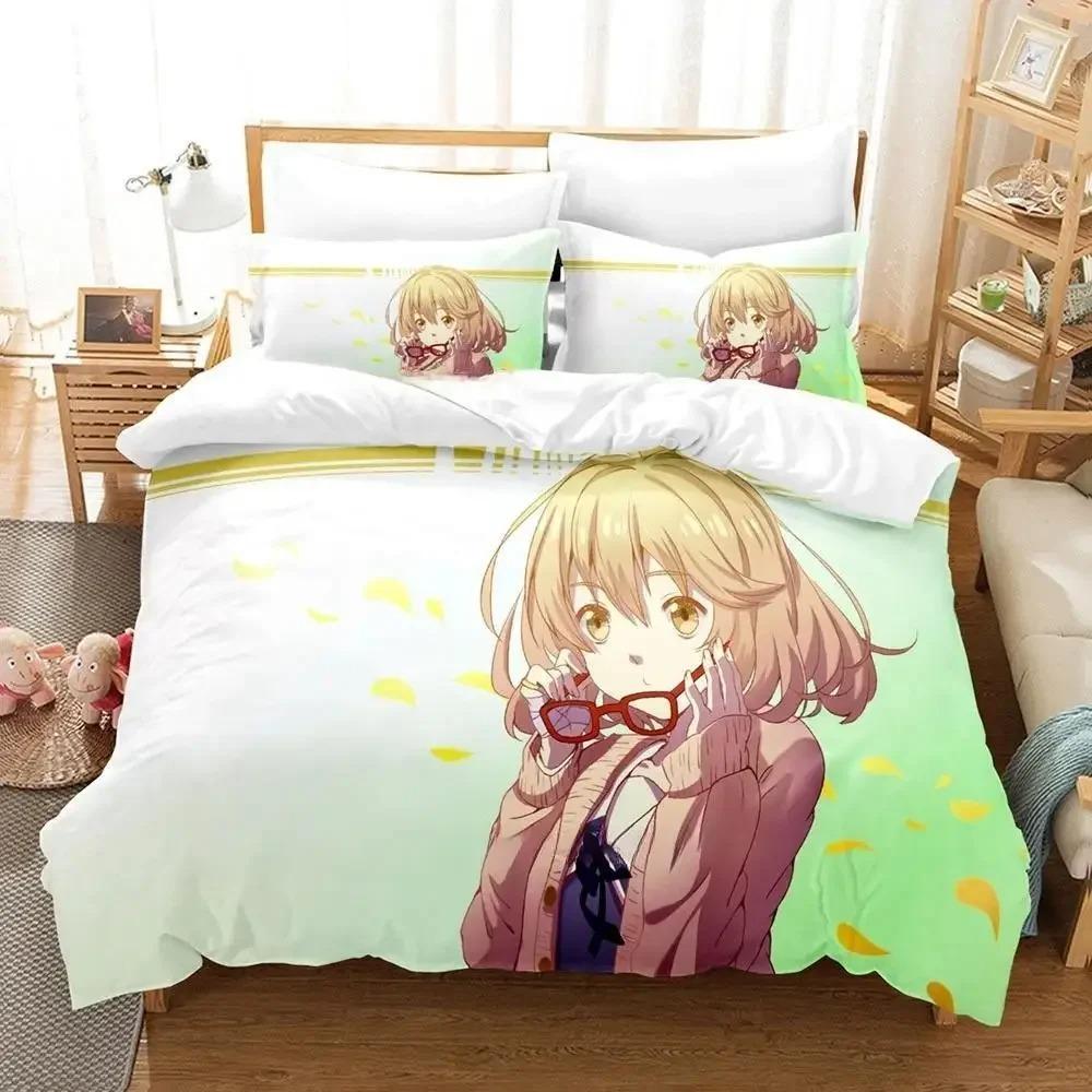 New Beyond the Boundary Bedding Set Cartoon Anime three-piece set Adult Kid Bedroom Duvet cover Sets 3D Kawaii Girl Home textile