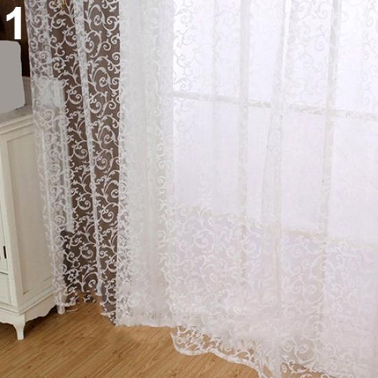Romantic Floral Vine Pattern Tulle Door Window Curtain Drape Panel Sheer Valance