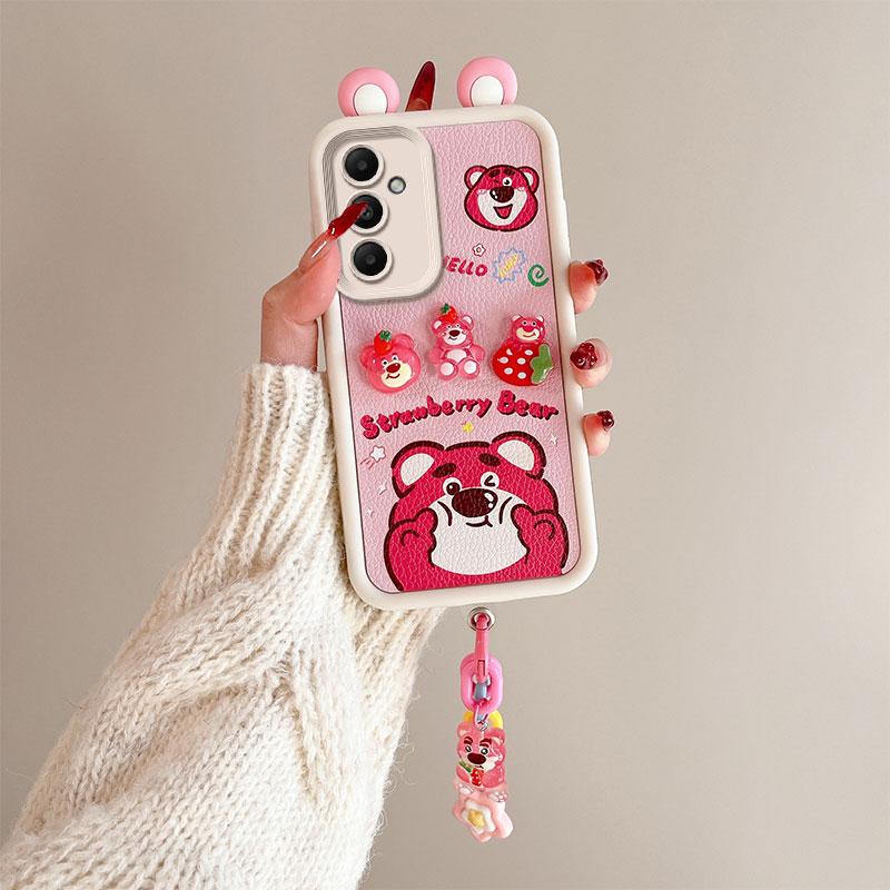 KEYSION Cute Ear 3D Cartoon Case for Samsung A54 5G A34 with Bracelet Soft Silicone Shockproof Phone Cover for Galaxy A24 A14 LTE