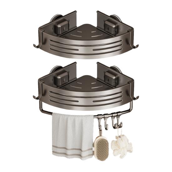 Suction Cup Corner Shelf Triangle Corner Shower Caddy No Drilling Adjustable Bathroom Organizer with Towel Bar Storage Rack for Shower Kitchen