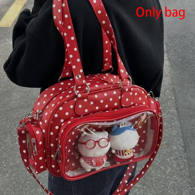 Polka Dot Boston Bag With Clear Window Cute Korean Style Versatile Handbag Crossbody Bag Ideal Ita Women Fashionable Outings Bag