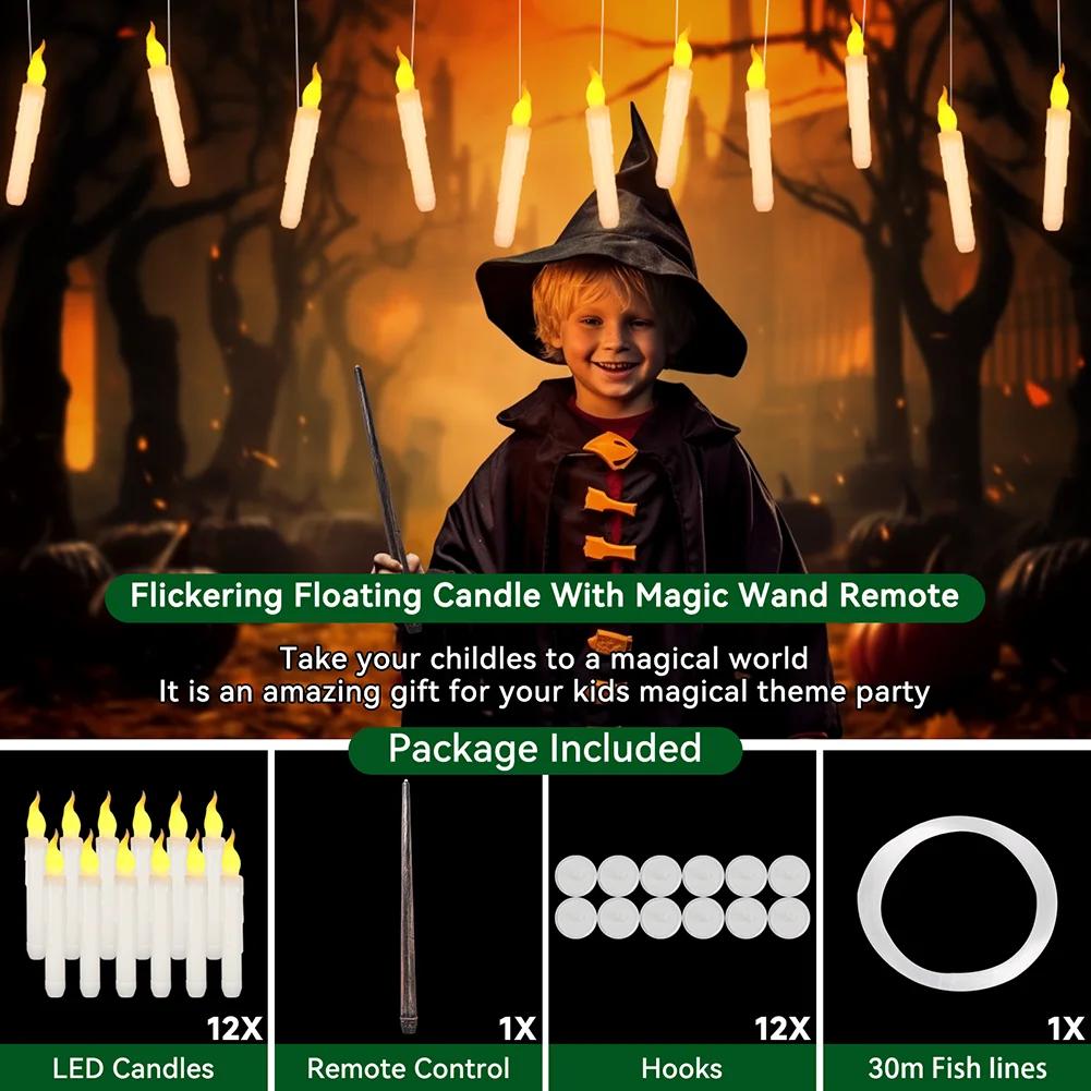 Halloween Decoration Floating LED Candles 12/24Pc Flameless Flicker Candle with Magic Wand Remote Control for Christmas Birthday