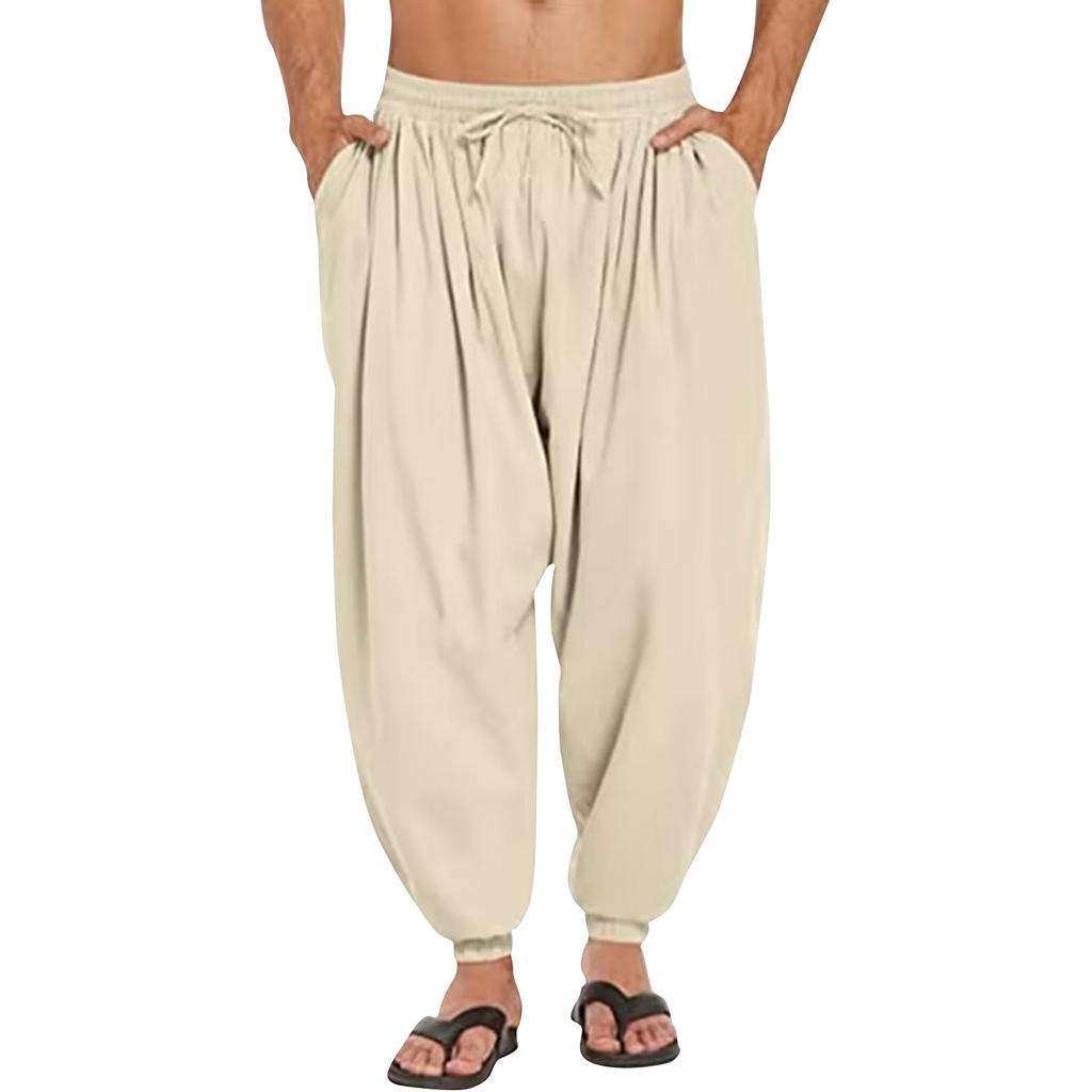 Мужские летние повседневные удобные свободные укороченные брюки с эластичной резинкой на талии и передним карманом