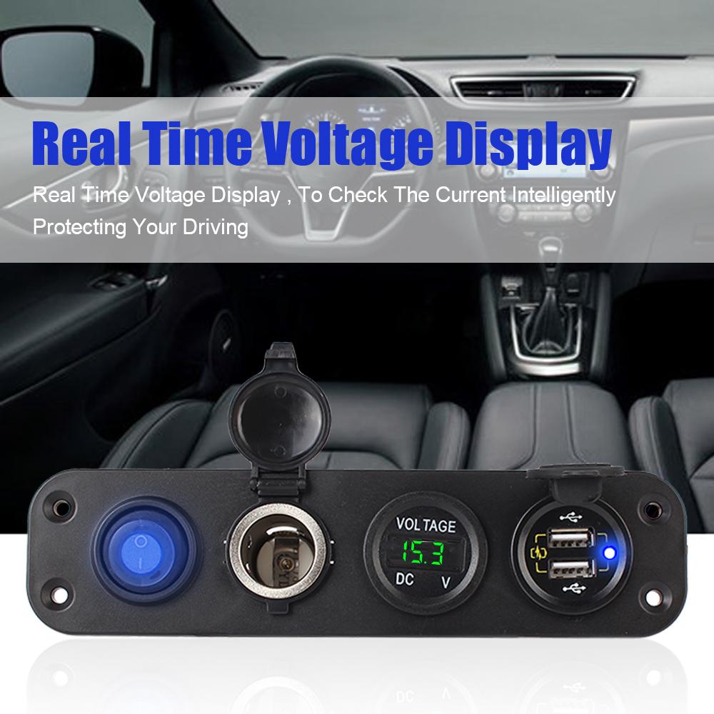 Dual USB Charger Power Adapter Digital Voltmeter QC 3.0 Car Charger Outlet Panel C Igarette Lighter Socket