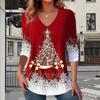 Christmas Tree Snowman Print Women Tshirts Ladies Tops Long Sleeve V-neck Pullover Femme T-shirts T Shirt For Women