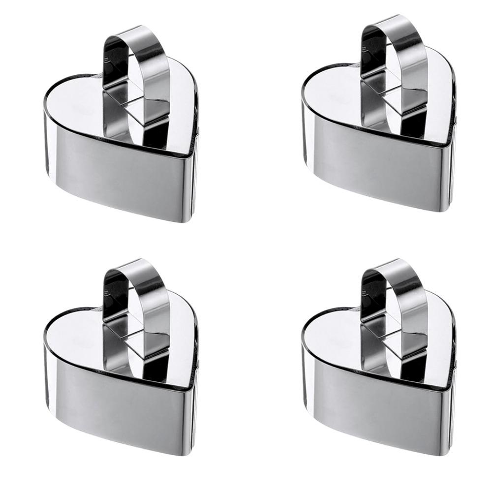 4Pcs Stainless Steel Cake Ring Mold Reusable Easy Release Cooking Ring DIY Baking Surface Smooth Dessert Food Molds with Pushers