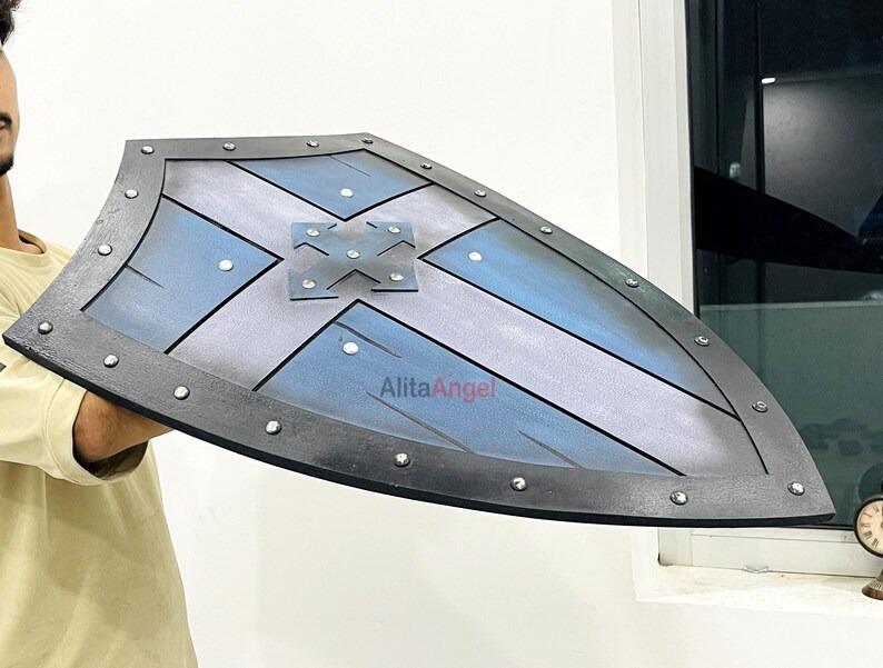 Handmade Wooden Templar Shield: Medieval Knight Cosplay, Home Decor
