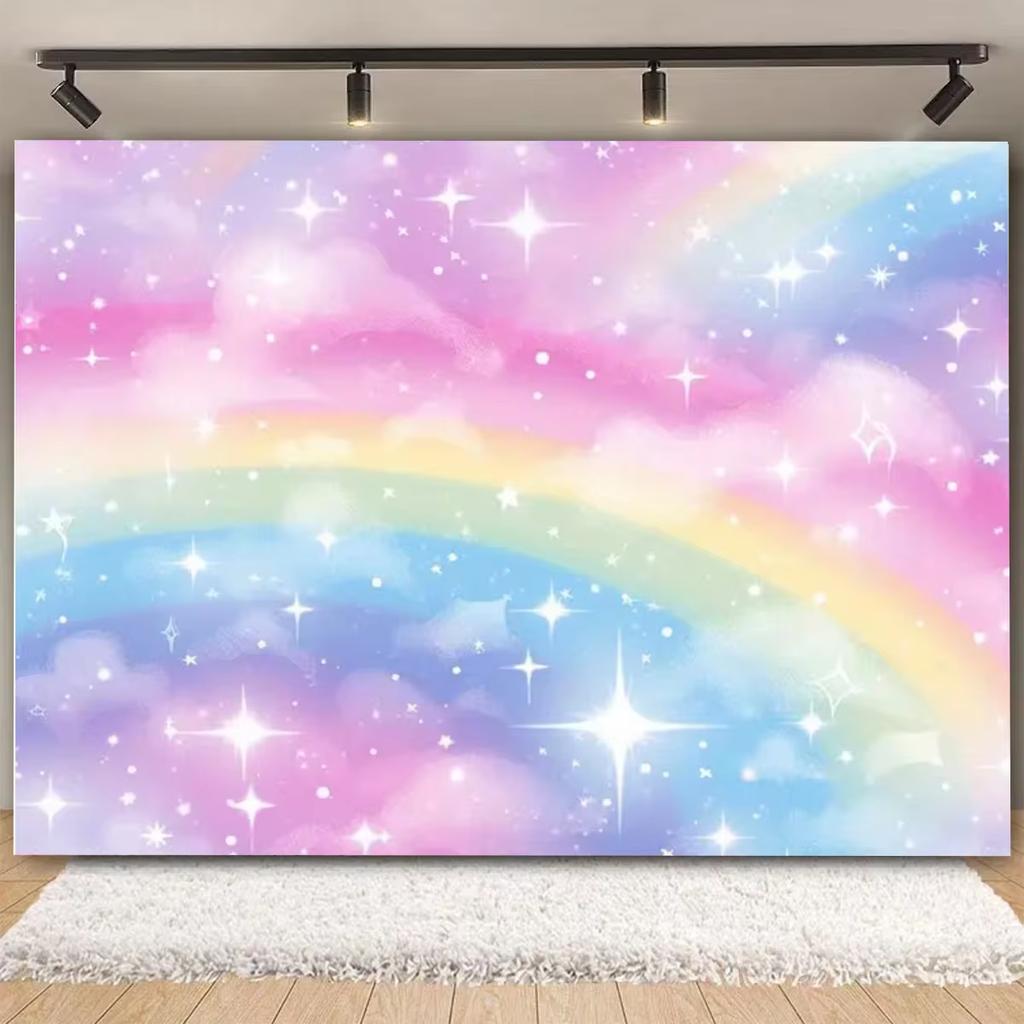 Colorful Sky Rainbow Cloud Castle Backdrop Gold Glitter Star Baby Shower Kids Girls Children's Birthday Party Backgrounds Decor