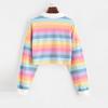 Women's Long Sleeve Striped Rainbow Sweater Ladies Hoodie Korean Polo Shirt