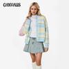 Autumn and Winter Women's Cardigan Stripe Splicing Round Neck Knit Sweater Jacket