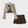 New Autumn Trend: Lace Jacket, Sling Top & Strappy Pleated Skirt Set for Women