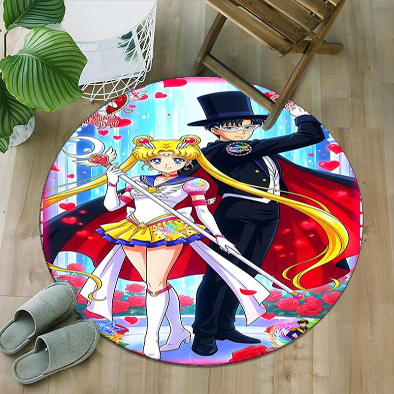 1pc Sailor Moon Carpet, Round Rug, Comfortable, Suitable for Entryways, Living Rooms, Office, And Bedrooms, Christmas Decoration