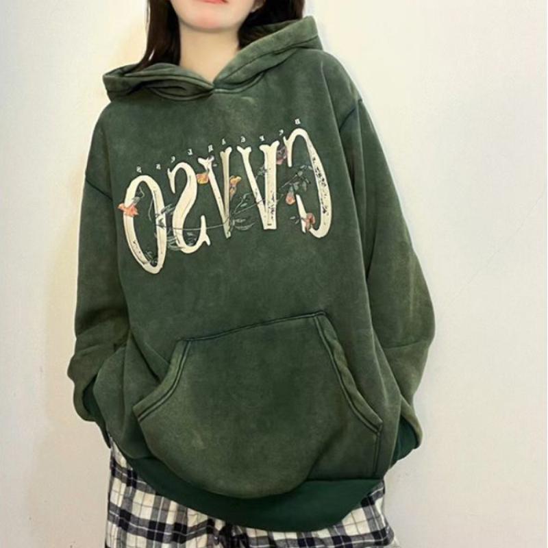 Толстовки в стиле Харадзюку в стиле готический гранж с черепом и цветочной вышивкой, винтажный флисовый свитшот, уличная одежда большого размера с буквенным принтом