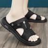 Модные мужские сандалии, летние, черные, нескользящие, повседневные сандалии, толстая подошва, мягкая подошва, пляжная обувь, тапочки двойного назначения для вождения