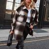 Vintage Women Long Sleeve Woolen Coats Fashion Ladies Thick Plaid Coat Female Streetwear Elegant Girls Oversize Jacket Chic