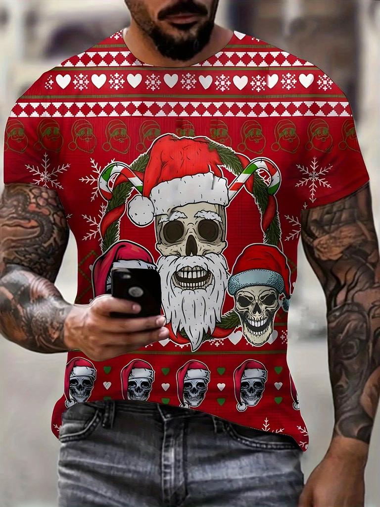 2026 Рождественская футболка с 3D-принтом, футболка с мультяшным графическим рисунком для мужчин, футболка с графикой оленя и конфет, подарки, футболка оверсайз