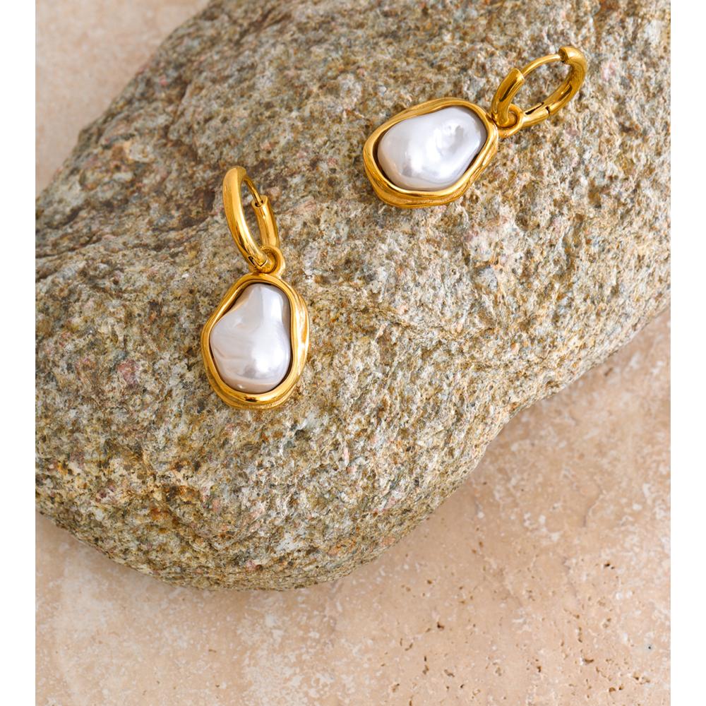 Yhpup Baroque Imitation Pearls Drop Dangle Earrings for Women Stainless Steel Golden Fashion Daily Charm Ear Jewelry Recommend
