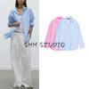 Spring New Women's Clothing Lazy Stripes Poplin Cotton Long Sleeves Lapel Shirt 8372056 8372061