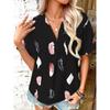 Women's Fashion Casual Summer Spring Feather Print Short Sleeve POLO Neck Blouses & Shirts