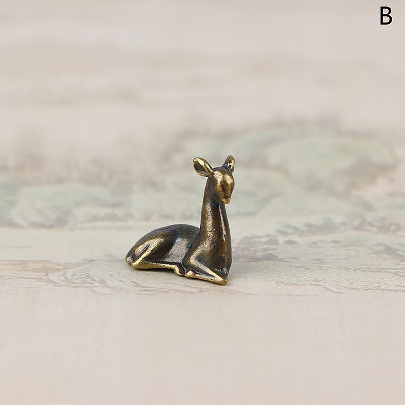 1Pc Copper Alloy Sika Deer Tabletop Small Ornaments Vintage Animal Figurines Desk Decorations Accessories Home Decor Crafts