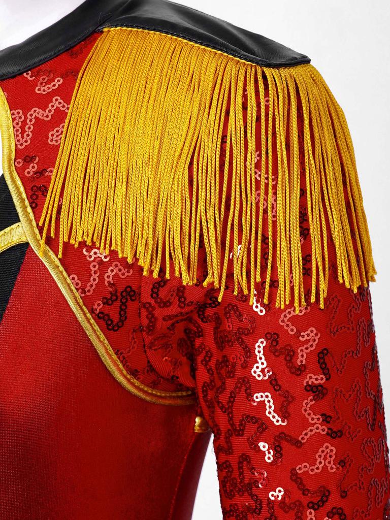 Kids Girls Carnival Party Circus Ringmaster Costume Long Sleeve Sequin Dress with Mini Top Hat Dancewear