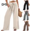 Женские брюки с эластичной талией, повседневные свободные брюки с карманами, однотонные широкие длинные брюки для работы и отдыха