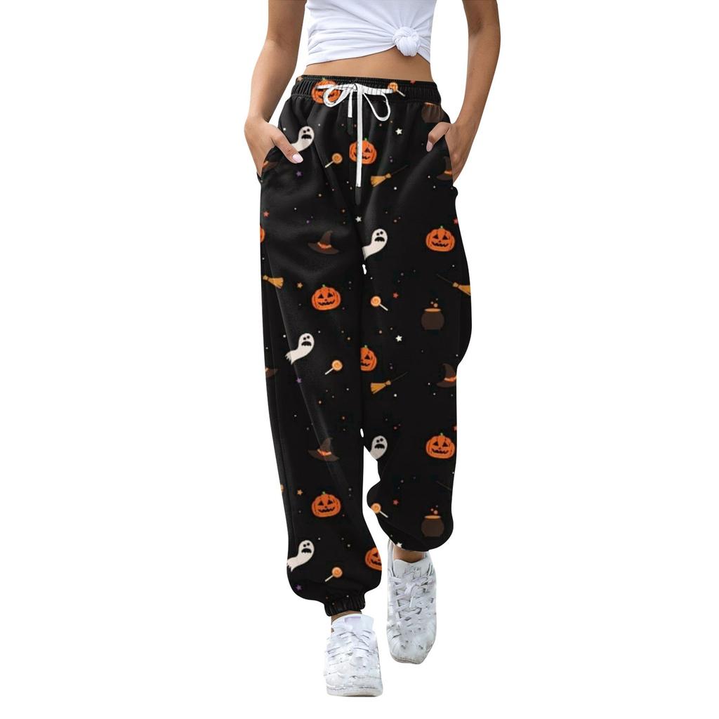 Women's Casual Halloween Printed Leisure Pants Sweatpants Trousers Drawstring Elastic Waist Drawstring Drawstring Pants