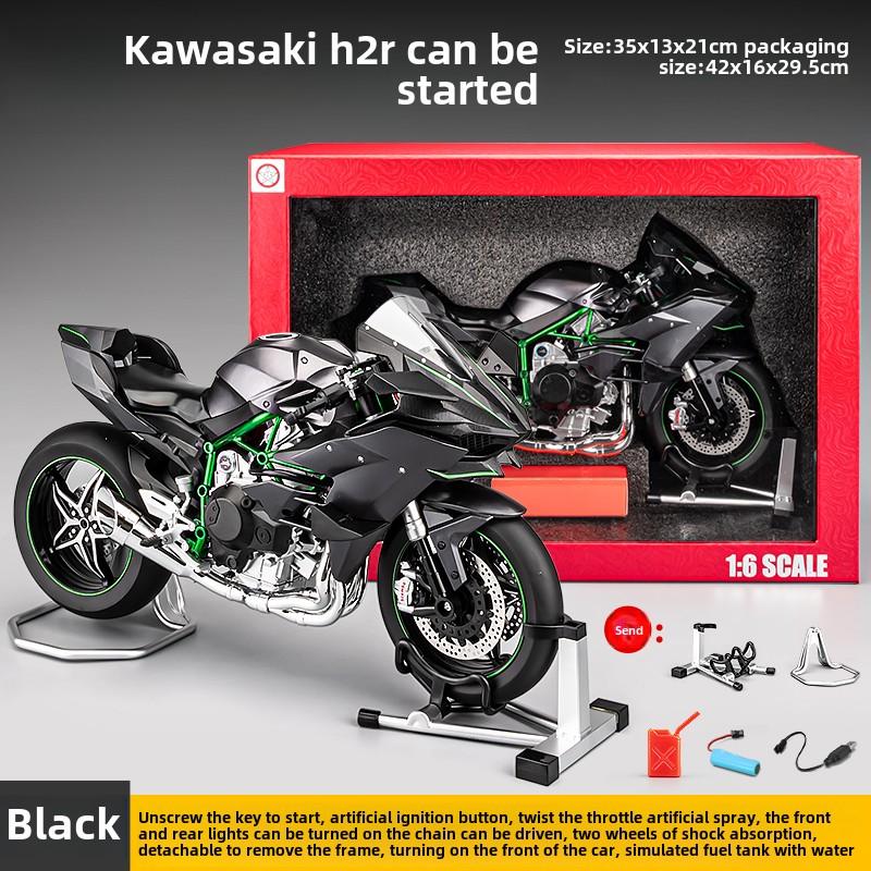 Спрей 1/6 Масштаб Модель Мотоцикла Kawasaki H2R H2 Металлическая Игрушка Мотоцикл С Имитацией Звука и Света Сплав Декоративный Подарок для Мальчика Мужчины