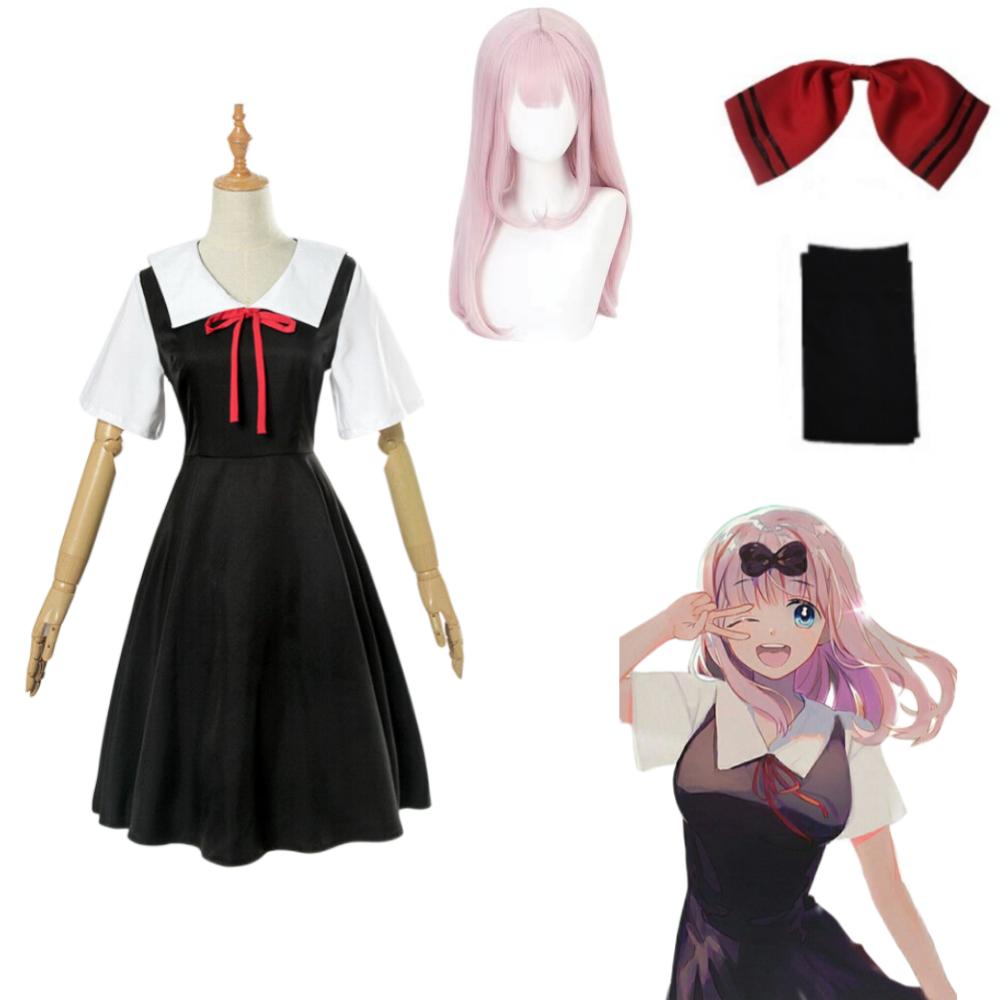 Anime Kaguya-sama Love Is War Shinomiya Kaguya Fujiwara Chika Black Dress Wig Costume Woman Uniform Skirt Halloween Cosplay