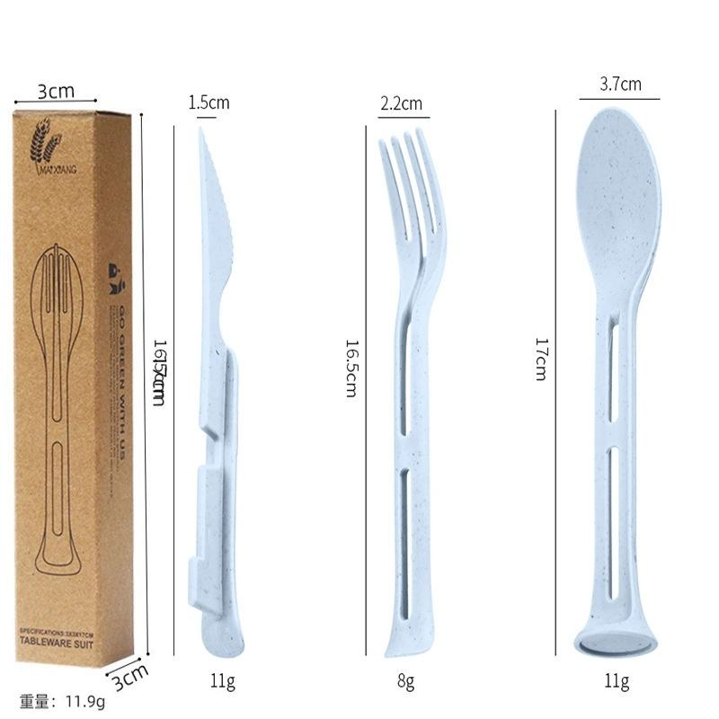 Wheat Straw Cutlery Set (Knife, Fork, Spoon) | Student-Friendly Ins Portable 3pcs Tableware|Outdoor Steak Knife Kit for Camping
