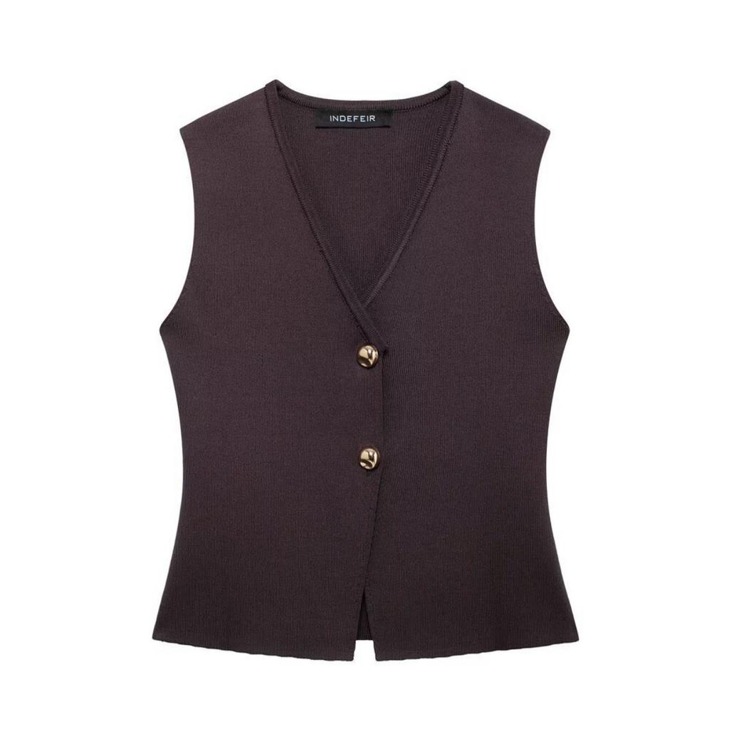 LYRIA Женский юбочный костюм Винно-красный Вязаный V-образный вырез Без рукавов Приталенный жилет + Однотонная юбка макси с высокой талией и молнией Пэчворк Уличный