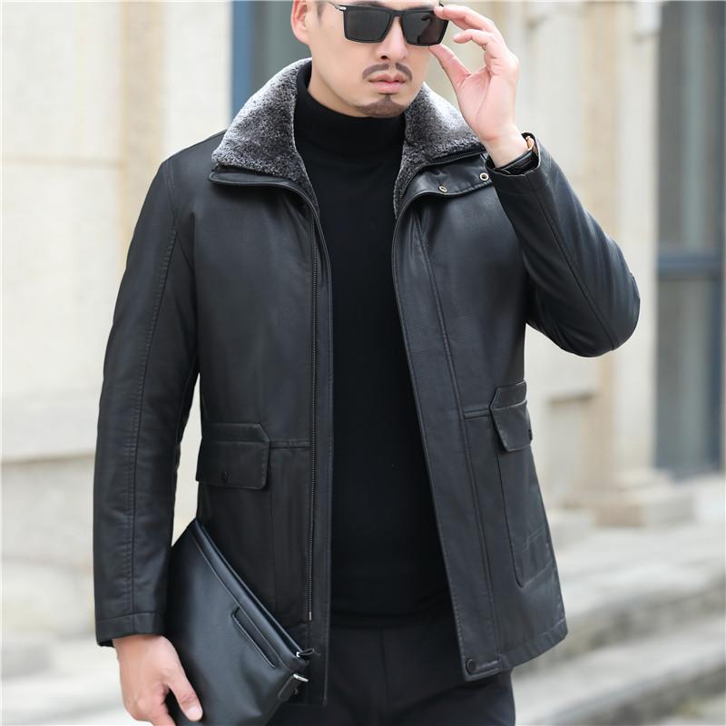 Свободная куртка из натуральной кожи для мужчин, утолщенный и теплый пуховик, мужская куртка, куртка для среднего возраста, средняя и длинная куртка-пуховик для папы