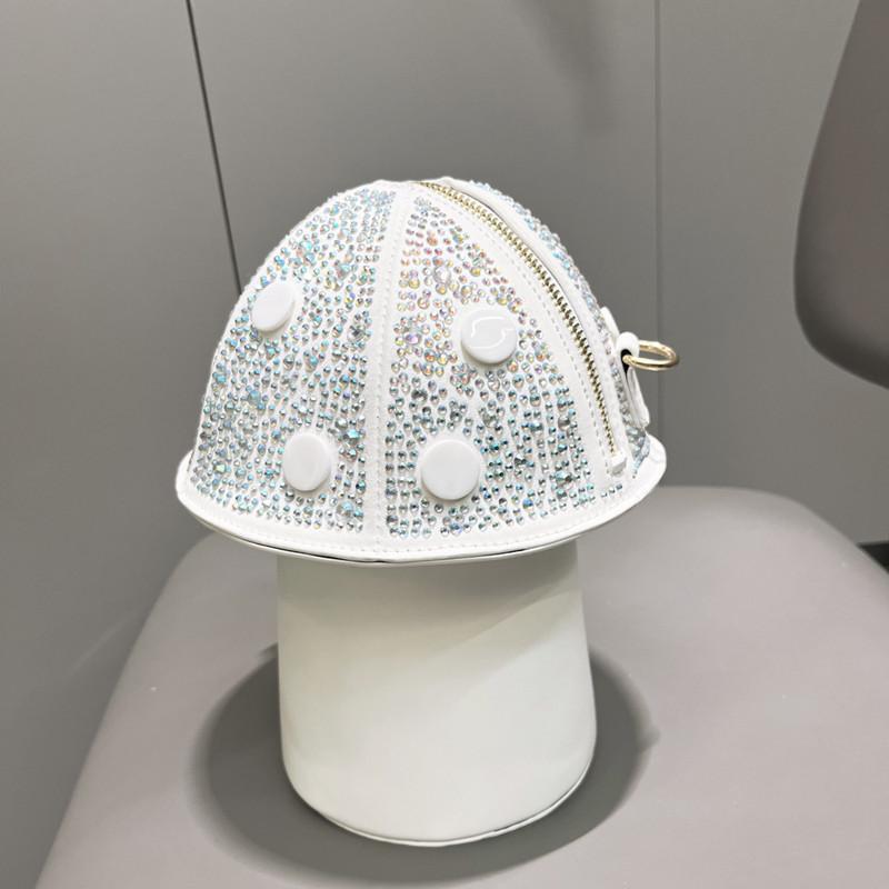 2025 Luxury Fashion Designer Women Mushroom Shaped Rhinestone Clutch Femme Crystal Crossbody Shoulder Bag Funny Shiitake Handbag