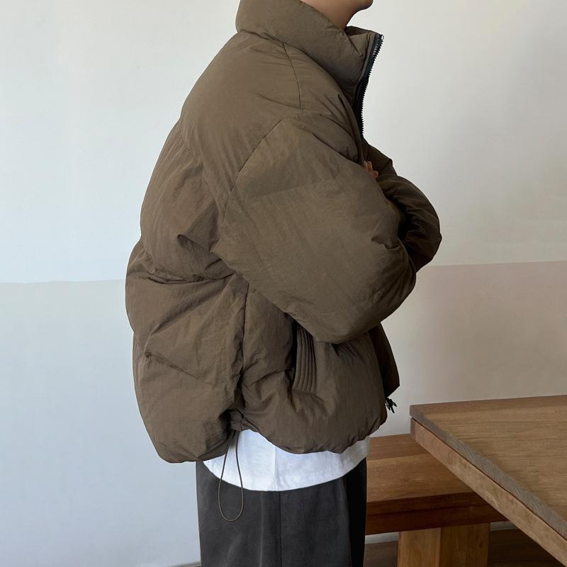 Короткое хлопковое пальто с воротником-стойкой для мужчин, зимнее свободное теплое хлопковое пальто, модное пальто в корейском стиле