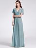 Ever-Pretty Women's Double V-Neck Empire Waist  Floor Length Chiffon Evening Dresses with Short Flutter Sleeves