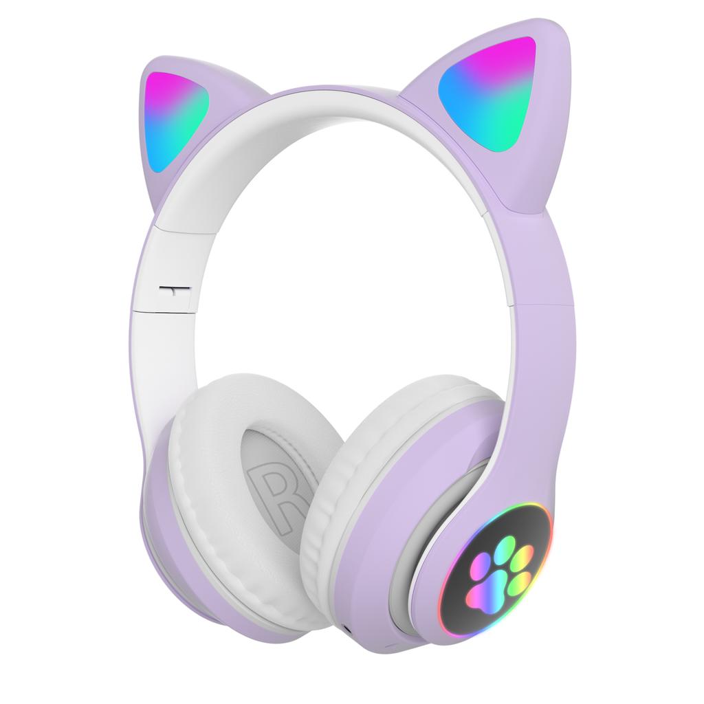 Wireless Cute Cat Ear Headphones Bluetooth Headset LED Stereo Music Helmet Phone with Mic Flash Lights Earphone for Kids Gifts